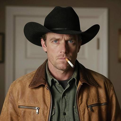 Serious Cowboy Portrait in Dim Lighting