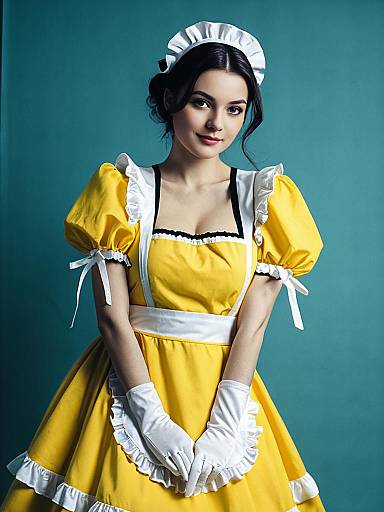 Woman Posing in Yellow Maid Outfit