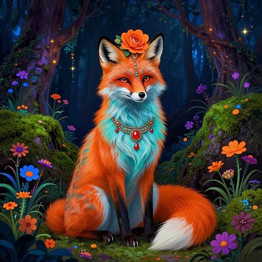 Ethereal Fox Spirit in Bioluminescent Forest