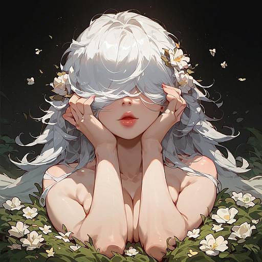 Gloomy Floral Portrait with Black Hair