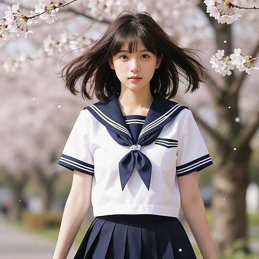 Serafuku Girl Under Cherry Blossoms