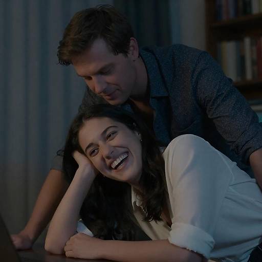 Candid Couple Laughing in Blue Light