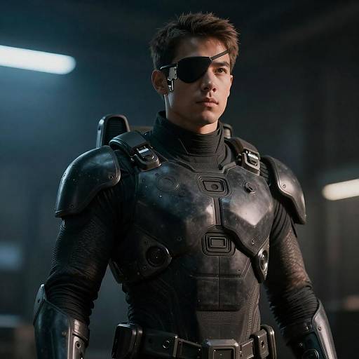 Futuristic Armored Man with Eye Patch