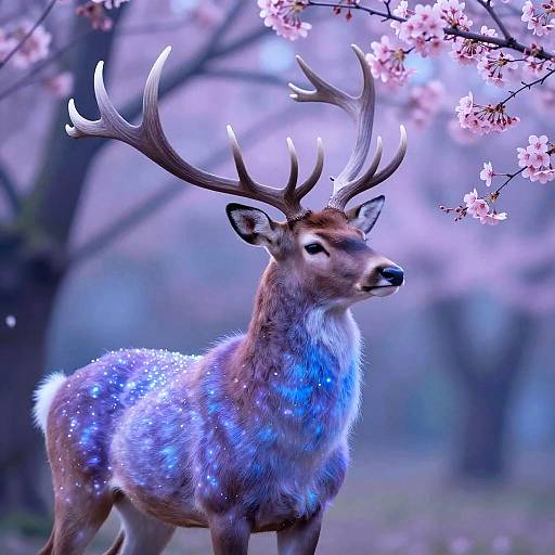 Mystical Deer Amid Cherry Blossoms