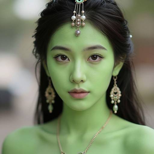 Realistic Portrait of Green-Skinned Woman