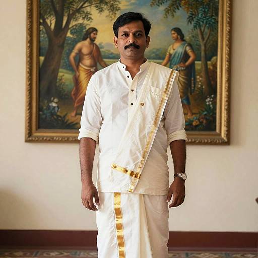 Indian Man Wearing Traditional Dhoti and Angavastram