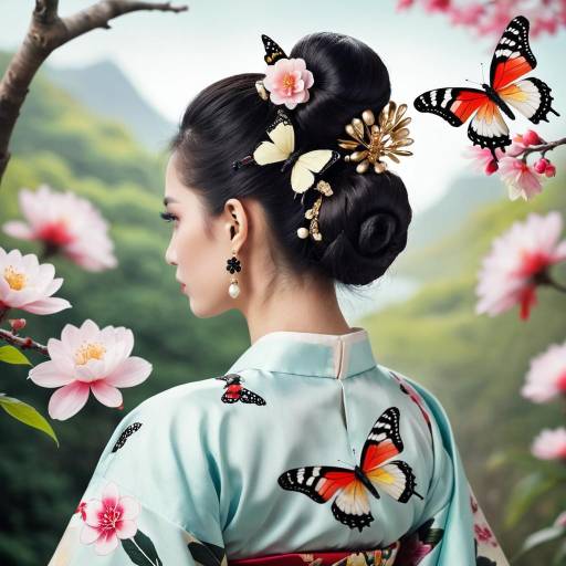 Elegant Japanese Girl with Floral Accessories