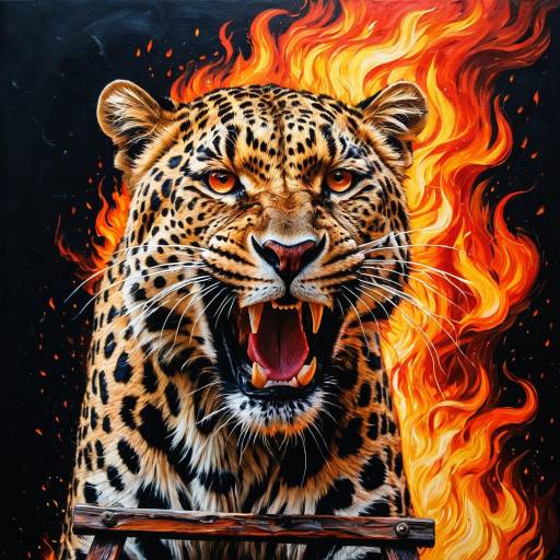 Fierce Leopard with Fiery Background Fierce Leopard with Fiery Background