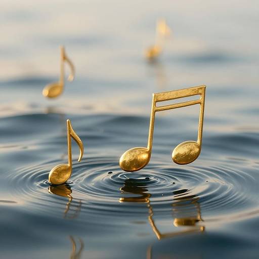 Golden Musical Notes Over Rippling Waters