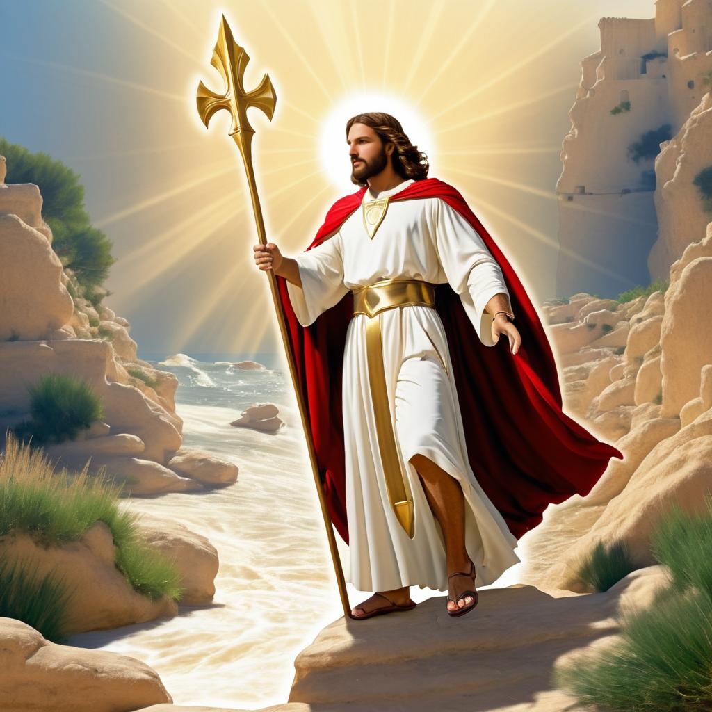 Jesus Wielding a Spear with Cape