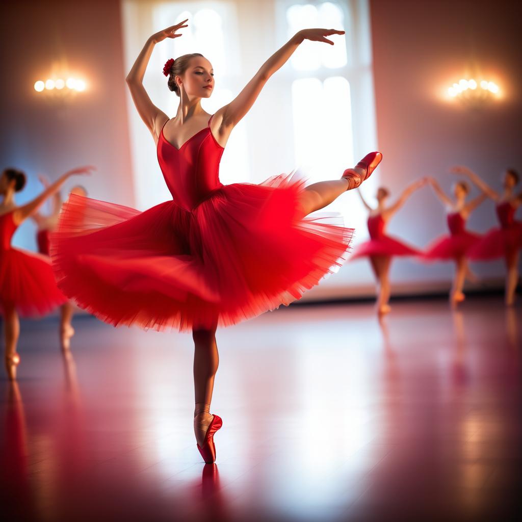 Dynamic Ballet Dancer in Red Tutu