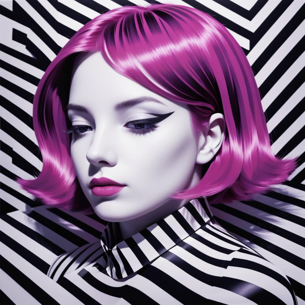 Fuchsia-Haired Girl in Optical Art Style