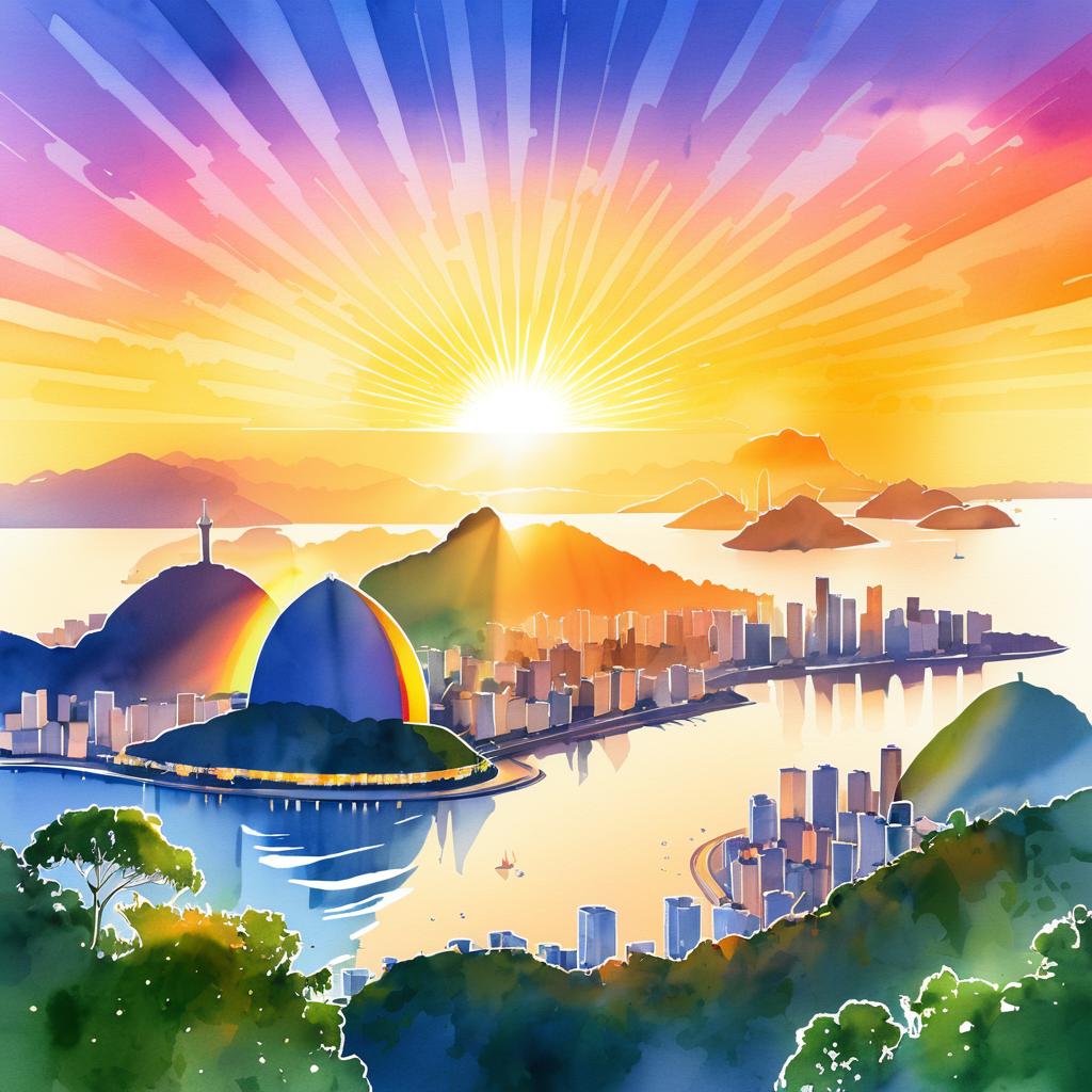 Stunning Rio de Janeiro Sunset Watercolor