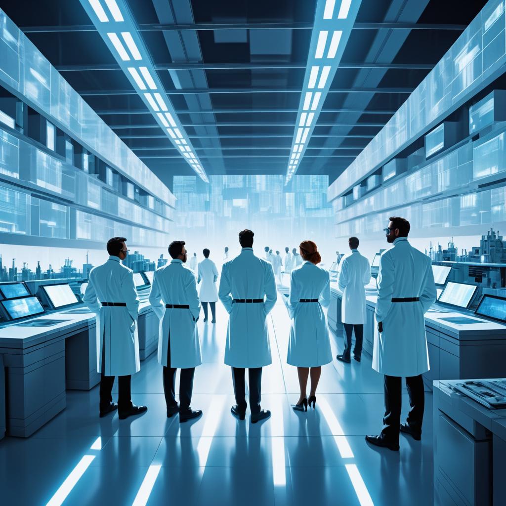 Futuristic Scientists in a Cinematic Lab