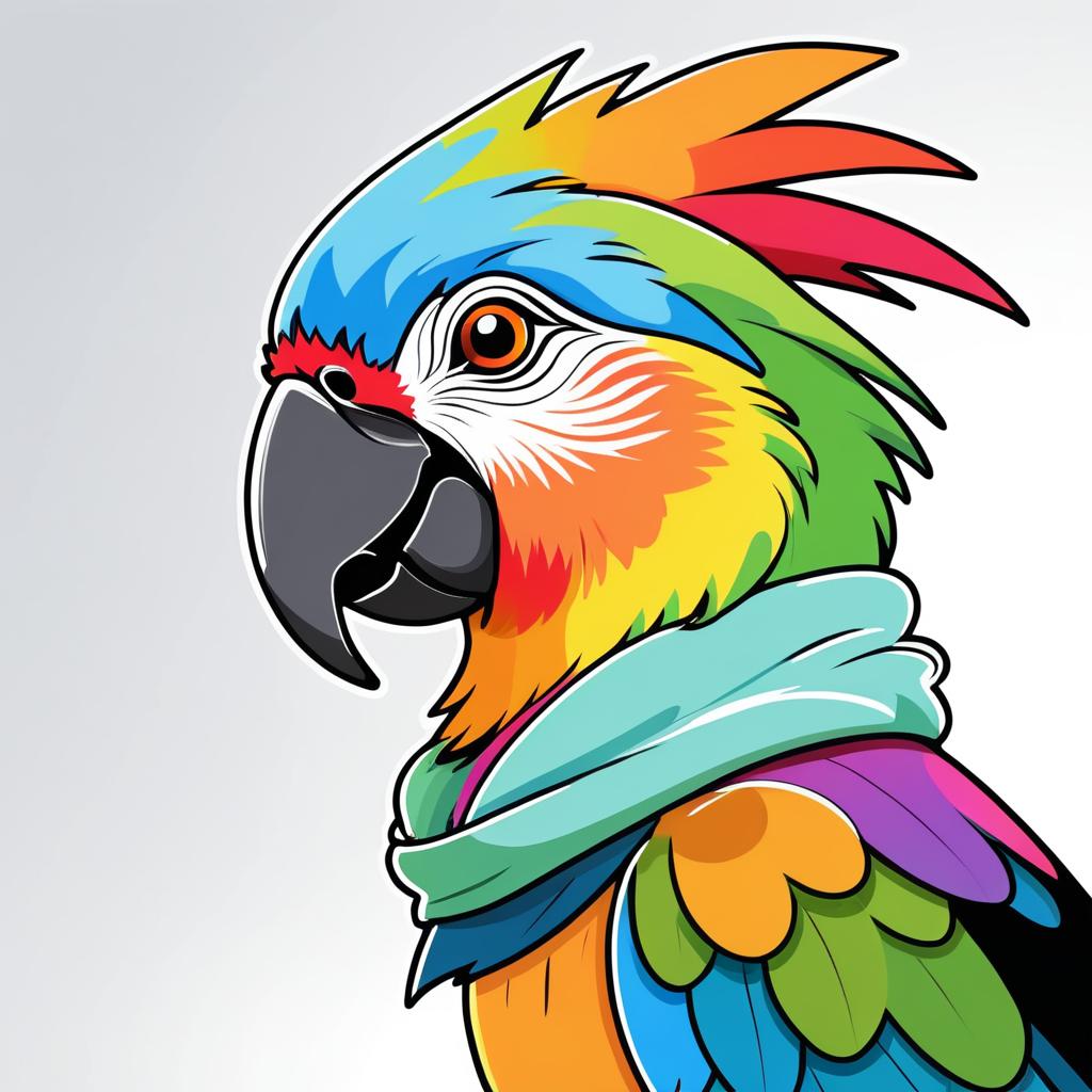 Playful Cartoon Parrot Portrait with Scarf