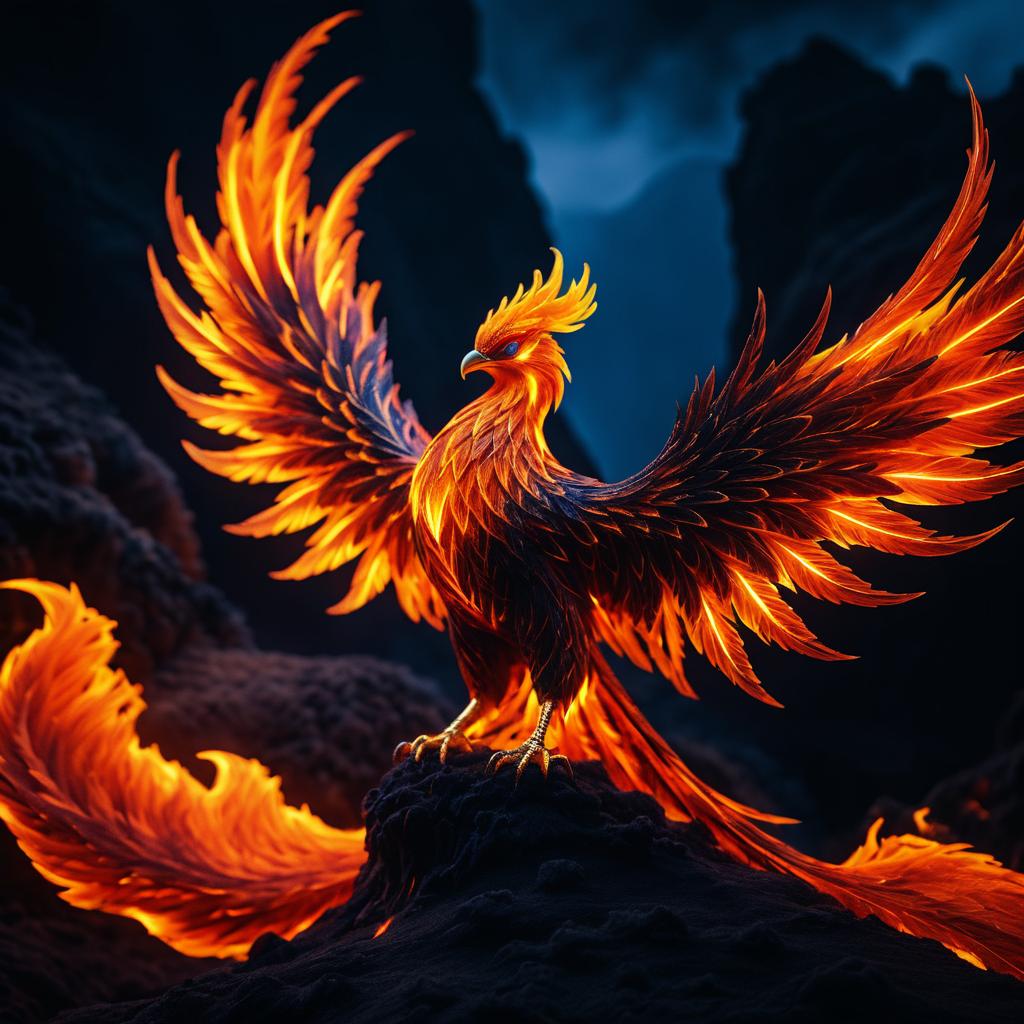 Hyperrealistic Phoenix in Volcanic Portrait