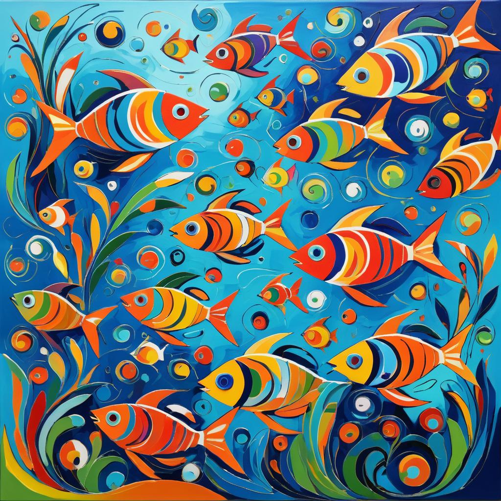 Vibrant Picasso-Style Fish Garden