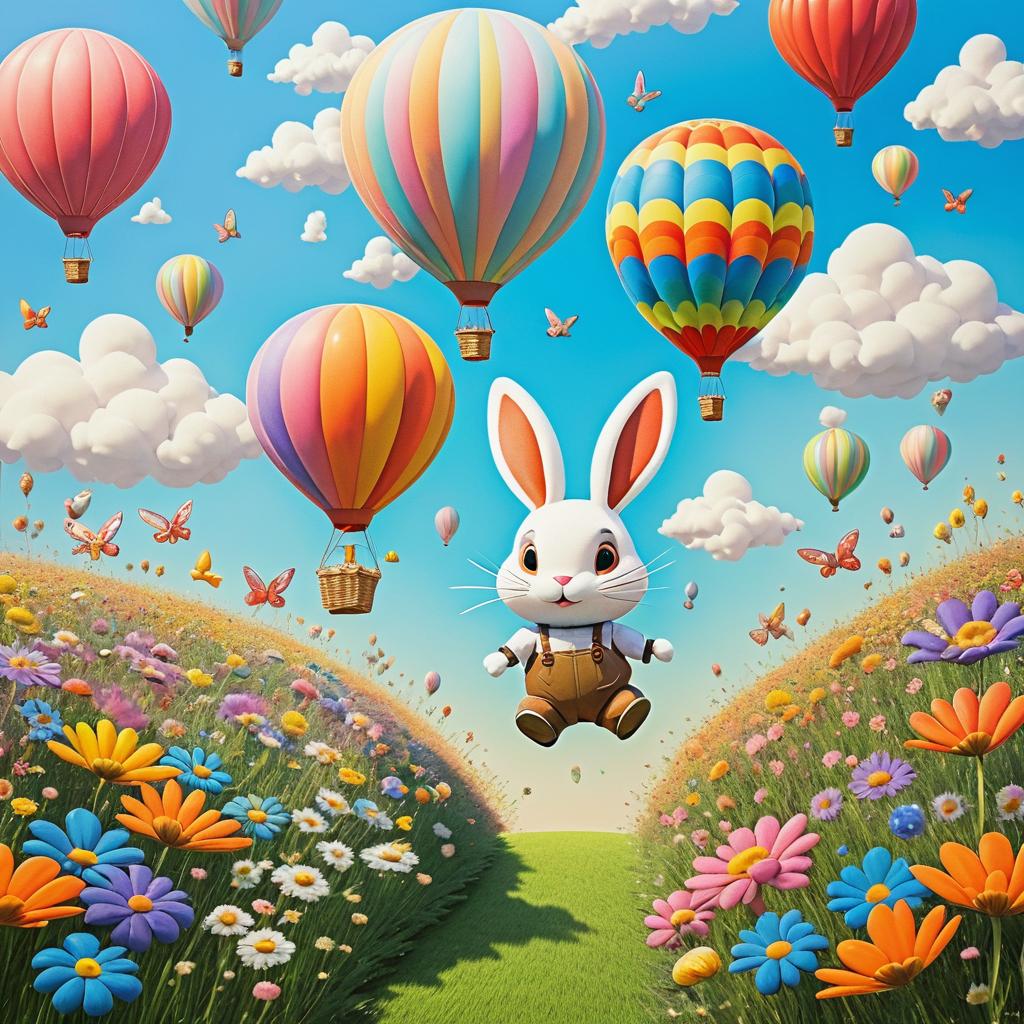 Whimsical Rabbit in a Balloon Adventure