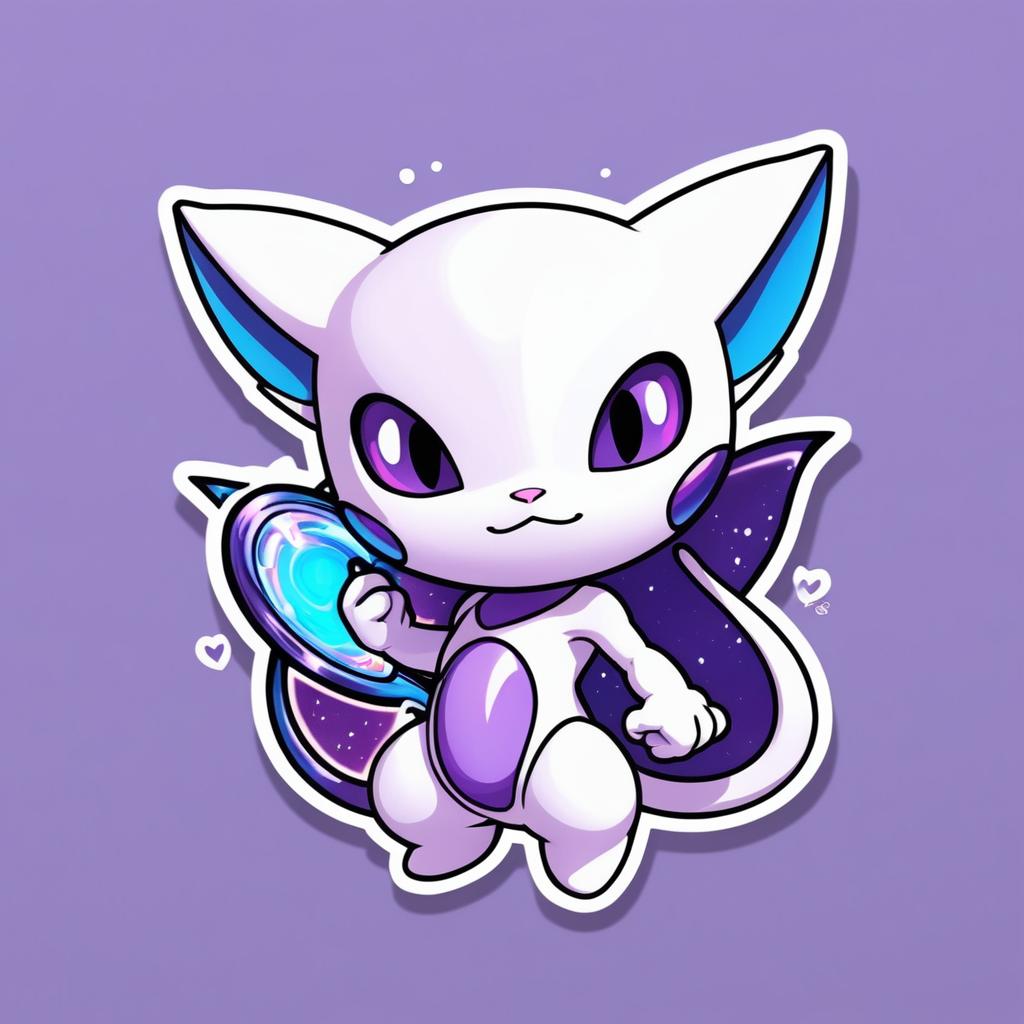 Adorable Mewtwo Superhero Sticker Art