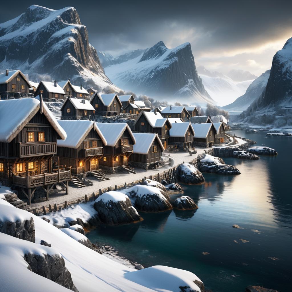 Photorealistic Nordic Viking Village Scene