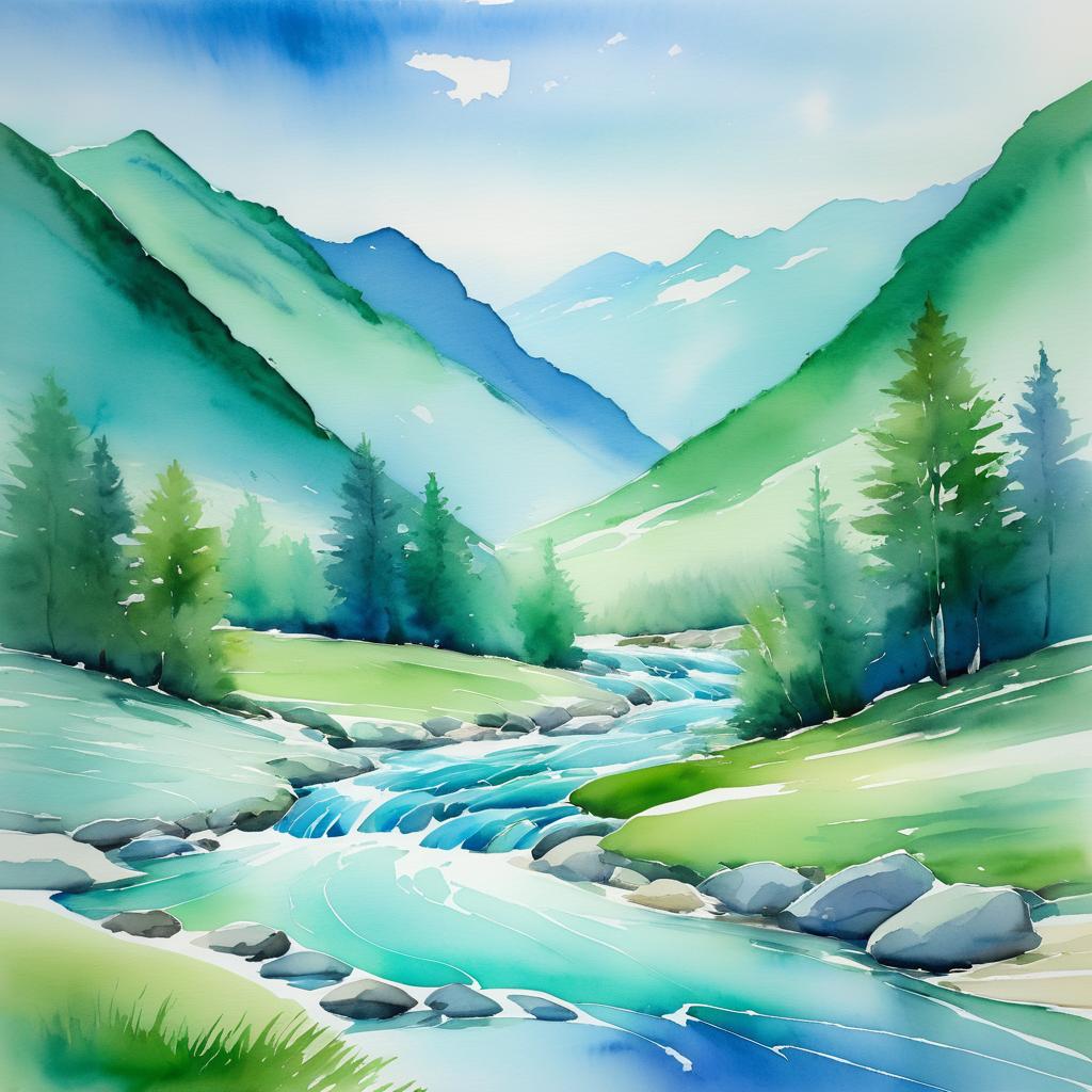 Serene Watercolor Mountain Landscape Art