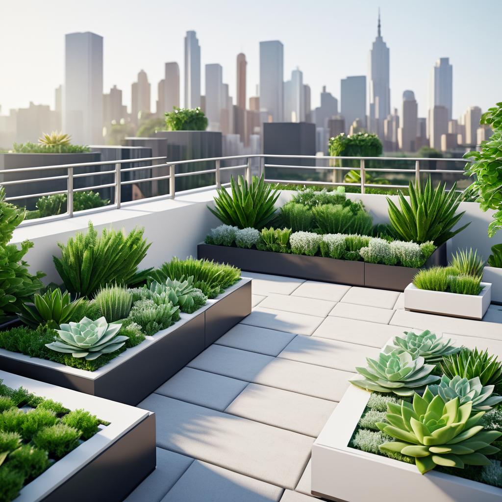 Urban Rooftop Garden with City Skyline