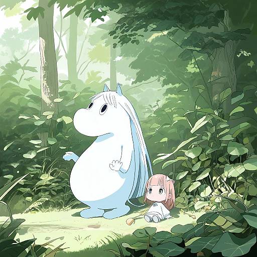 Illustration of Moomintroll, moomin in the style of Lokulo no mawashimono
