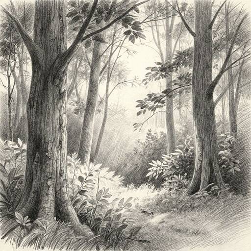 Serene Forest Pencil Sketch Reference