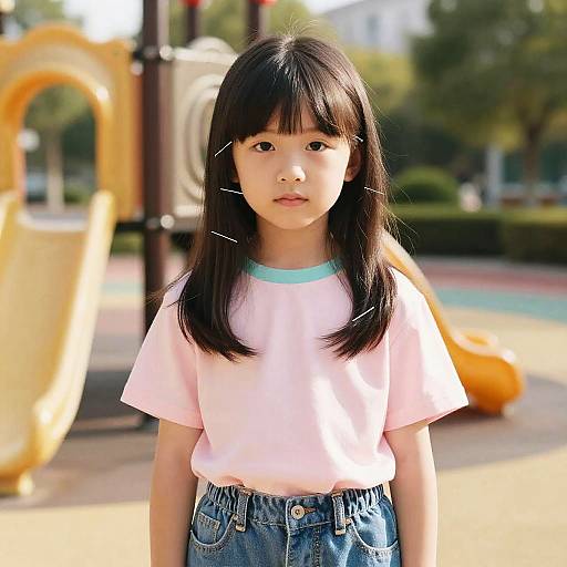 Child with Pin Straight Hair in Playground