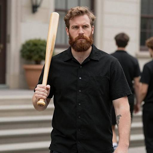 Bearded Man Portrait with Baseball Bat