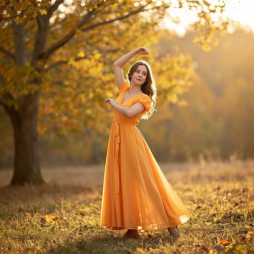 Woman in Flowing Orange Dress
