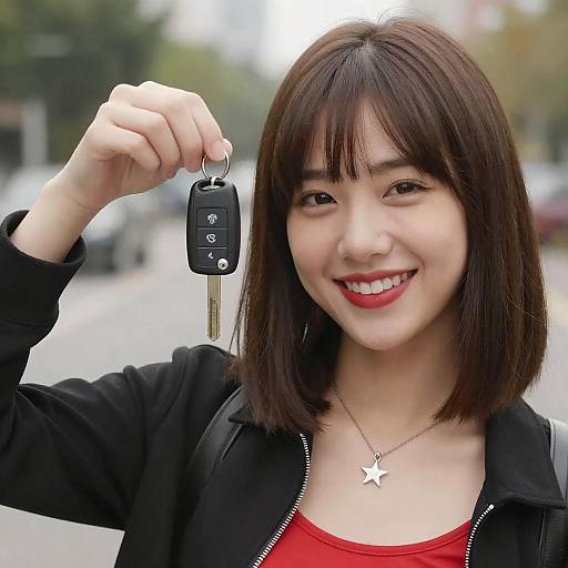 Smiling Woman Holding Car Key