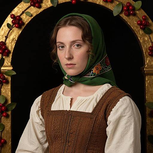 Renaissance Woman Portrait with Floral Arch