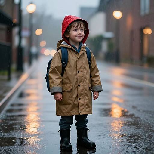 Curious Boy in Rainy Evening
