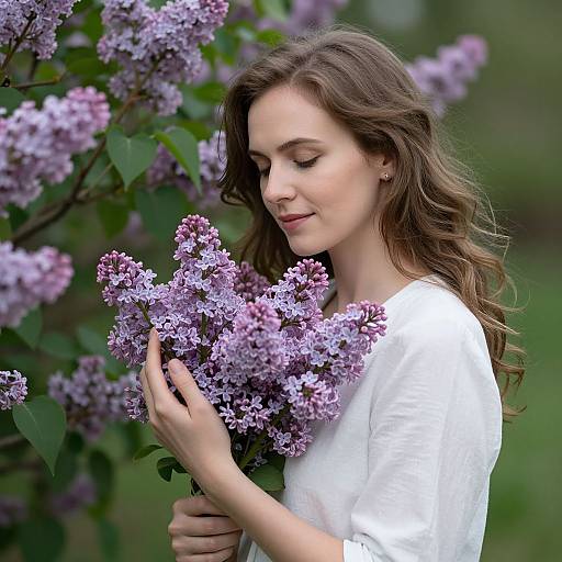 Woman with Lilac Bouquet Serenity