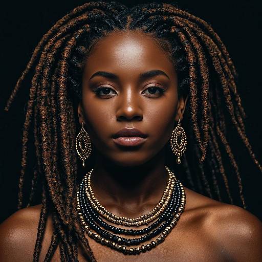 Dark-Skinned Woman with Auburn Locs and Jewelry