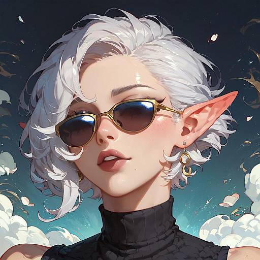 Stylish White-Haired Elf with Sunglasses