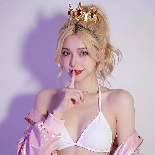 Playful Blonde Woman with Crown