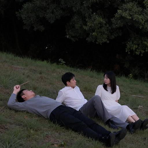 Nocturnal Trio on Grassy Hillside