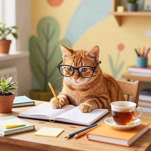 Playful Kitten Studying in Cozy Room
