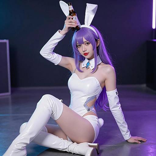 Futuristic Bunny Girl Neon Portrait