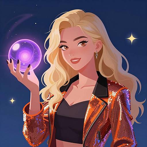 Confident Woman with Glowing Orb Illustration