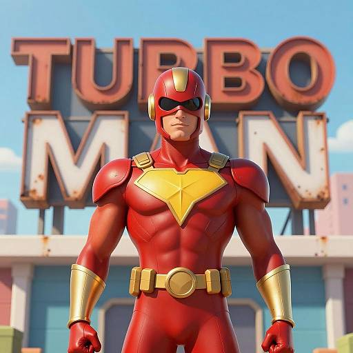 Vibrant Red Gold Superhero Illustration