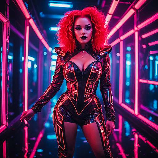 Woman in Neon Cyberpunk Bodysuit