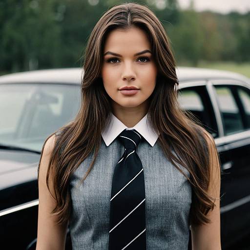 Young Woman in Business Style Dress with Necktie