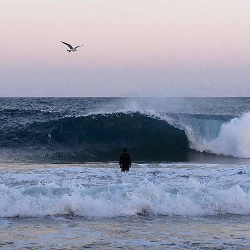 Person Standing Near Crashing Ocean Wave
