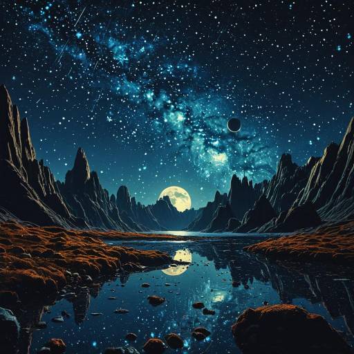 Starry Night over Alien Landscape with Reflections Starry Night over Alien Landscape with Reflections