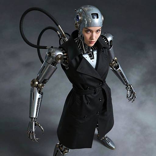 Female Cyborg in Black Trench Coat