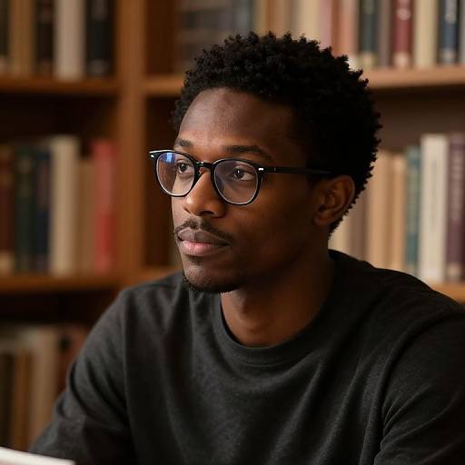 Thoughtful Portrait in Cozy Library