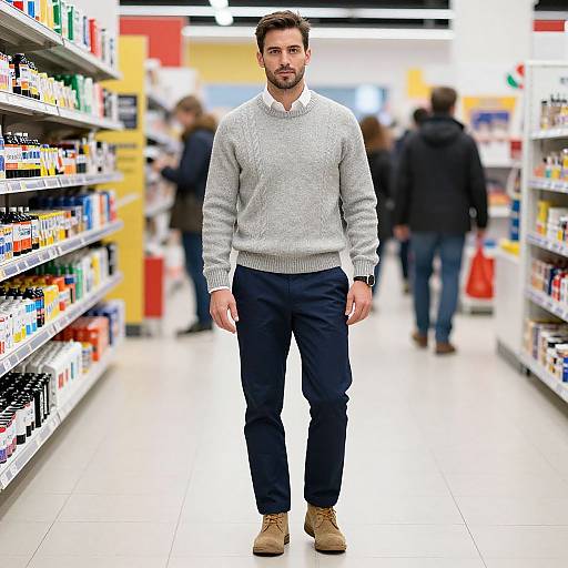 Stylish Man in Modern Shopping Aisle